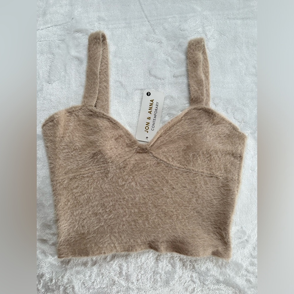 Jon & Anna Tan Brown Fuzzy Cropped Tank Top Women’s Size Large New